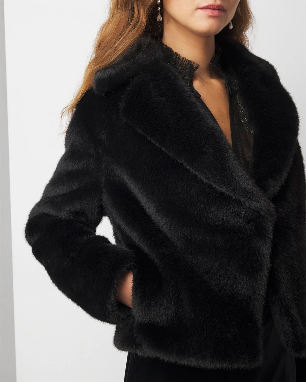 Herlipto  Faux Fur Coat S ブラック FW22 RUNWAY LOOK 22 – SUZIE black faux leather and black